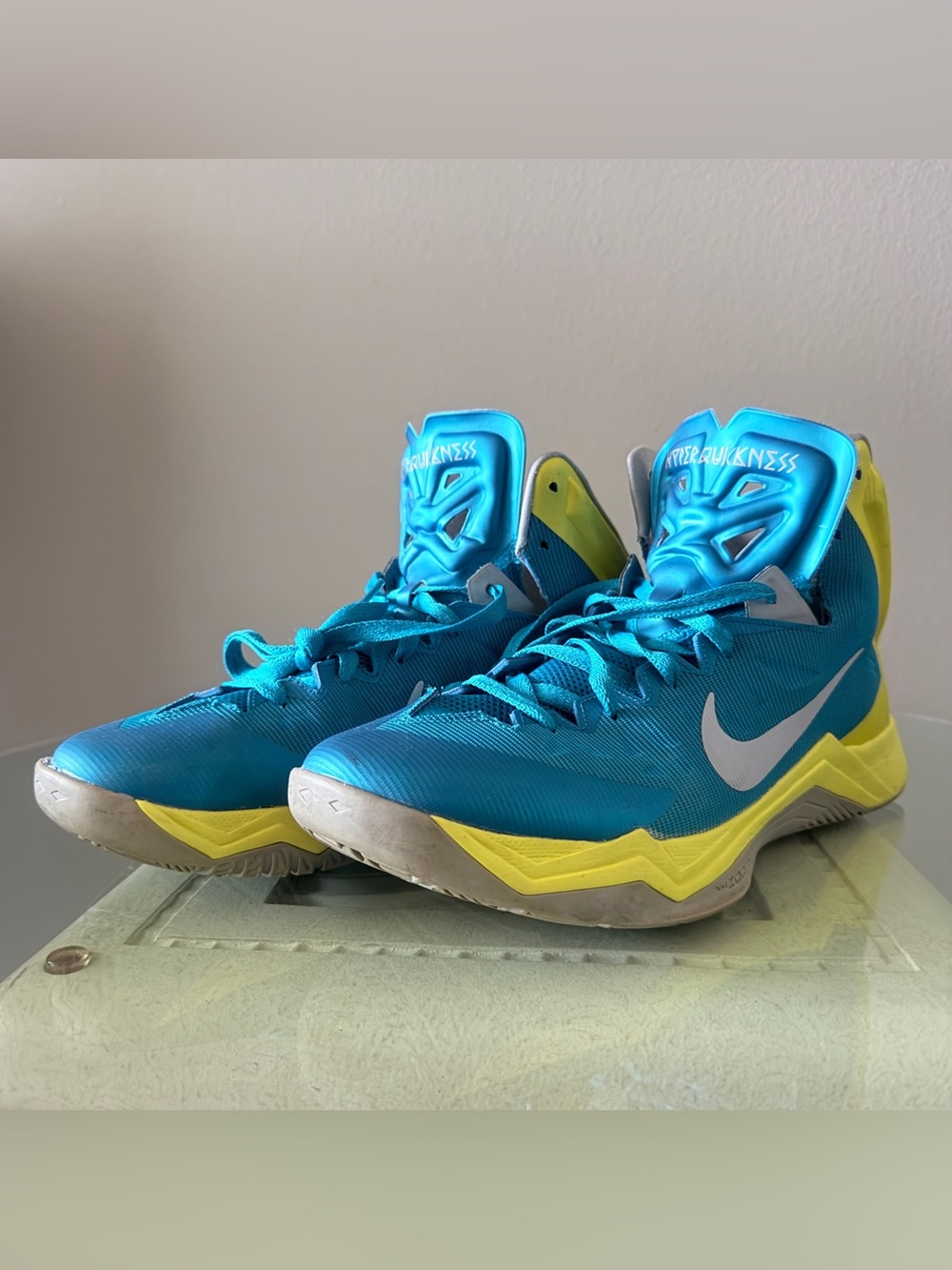 Nike Zoom Hyperquickness Teal Yellow Basketball Sneakers 11.5